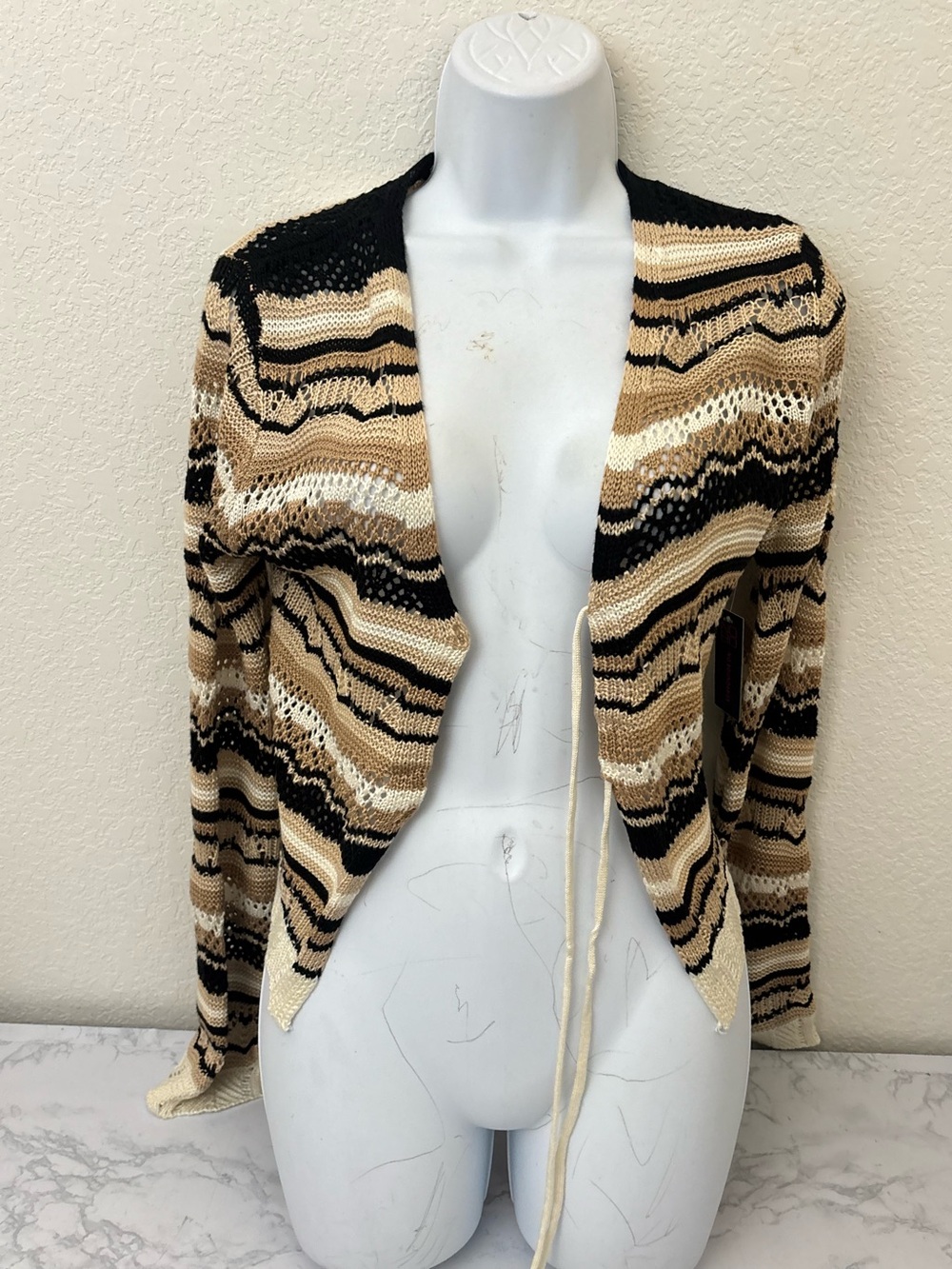 No Boundaries Open-Knit Cardigan Sweater Juniors S 3-5 Waist Tie Striped NWT